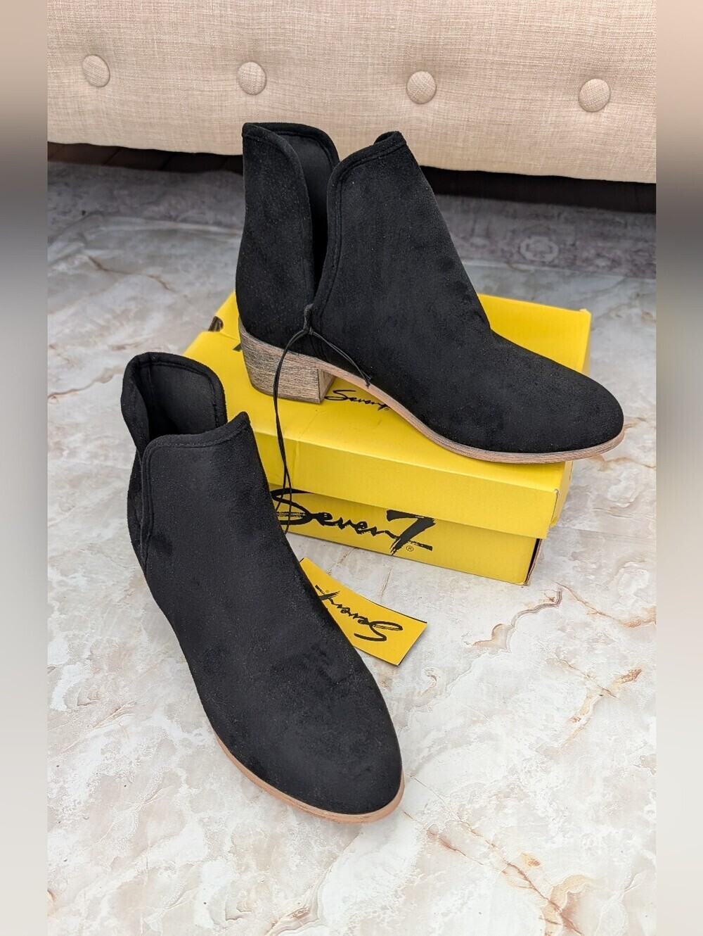 New Seven7 Black Suede Ankle Slip-on Booties Woman's Sz 10 Came With The Box .